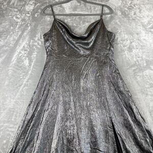 Lulus Shining Just You Maxi Dress Womens Large Silver Cowl Neck Formal (0829)